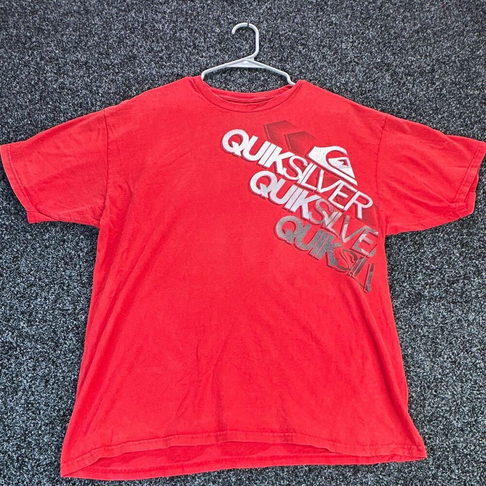 Quiksilver Men's Red Logo Graphic Crew Neck Short Sleeve Cotton Knit Tee L
